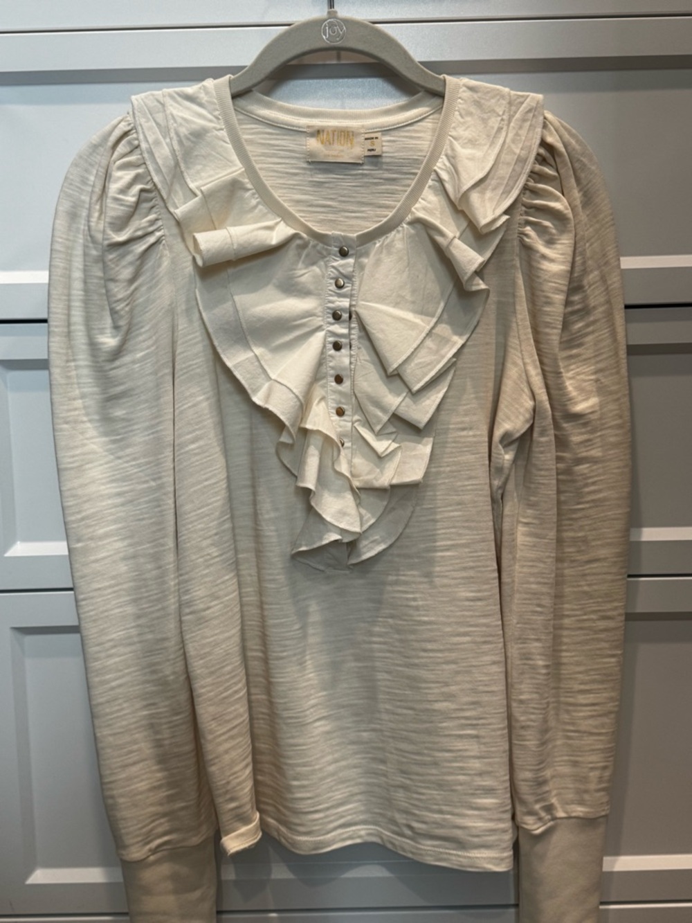 Nation LTD Cream Ruffle Front Long Sleeve Blouse